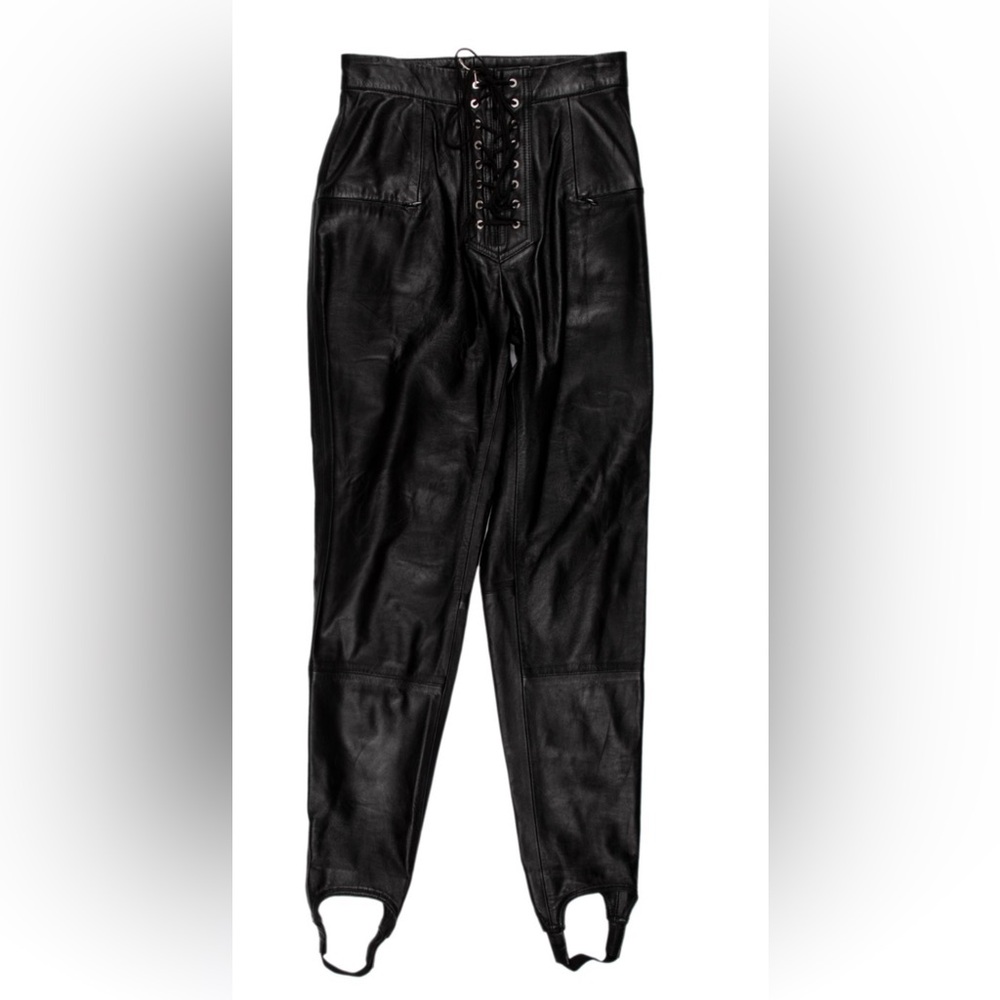 NWT Black Women's Leather Lace-up And Foot Loop Trousers $1.800 XS
